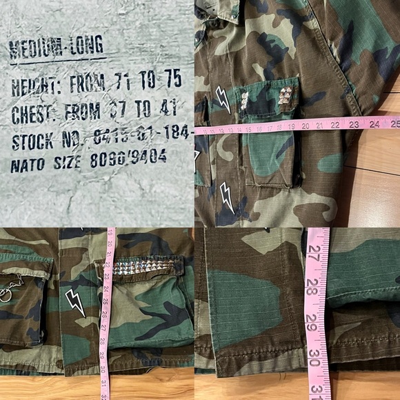 CAMO/ MILITARY JACKET/ TOP-ON BACK—MILITARY WITH STUDS—CUSTOM-OVERSIZED —COOL 🔥 - Picture 4 of 16